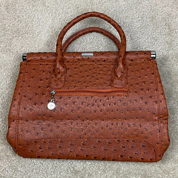 NWT London Fashion Tan Faux Ostrich Tote – Lock & Key, Multiple Pockets - Picture 2 of 13
